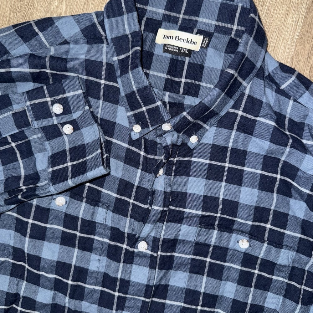Tom Beckbe Dixon Brushed Cotton Twill Flannel Long Sleeve Shirt Men's 2XL Blue